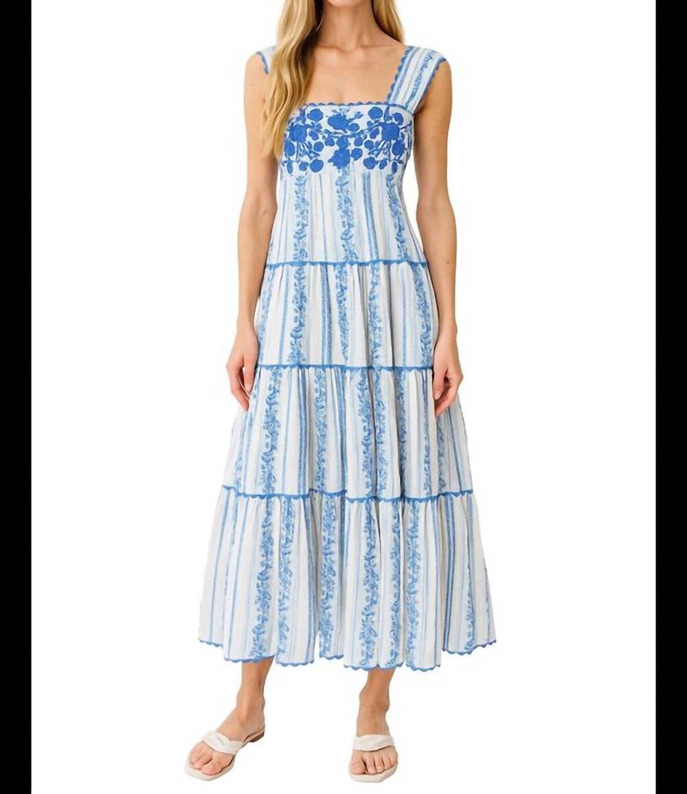 NEW SISTER MARY rosa flor de mayo tiered maxi dress in blue